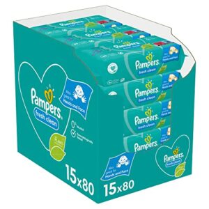 Pampers Fresh Clean Baby Feuchttücher, 1200 Tücher (15 x 80) Mit Frischem Duft, Dermatologisch Getestet, Baby Erstausstattung Für Neugeborene